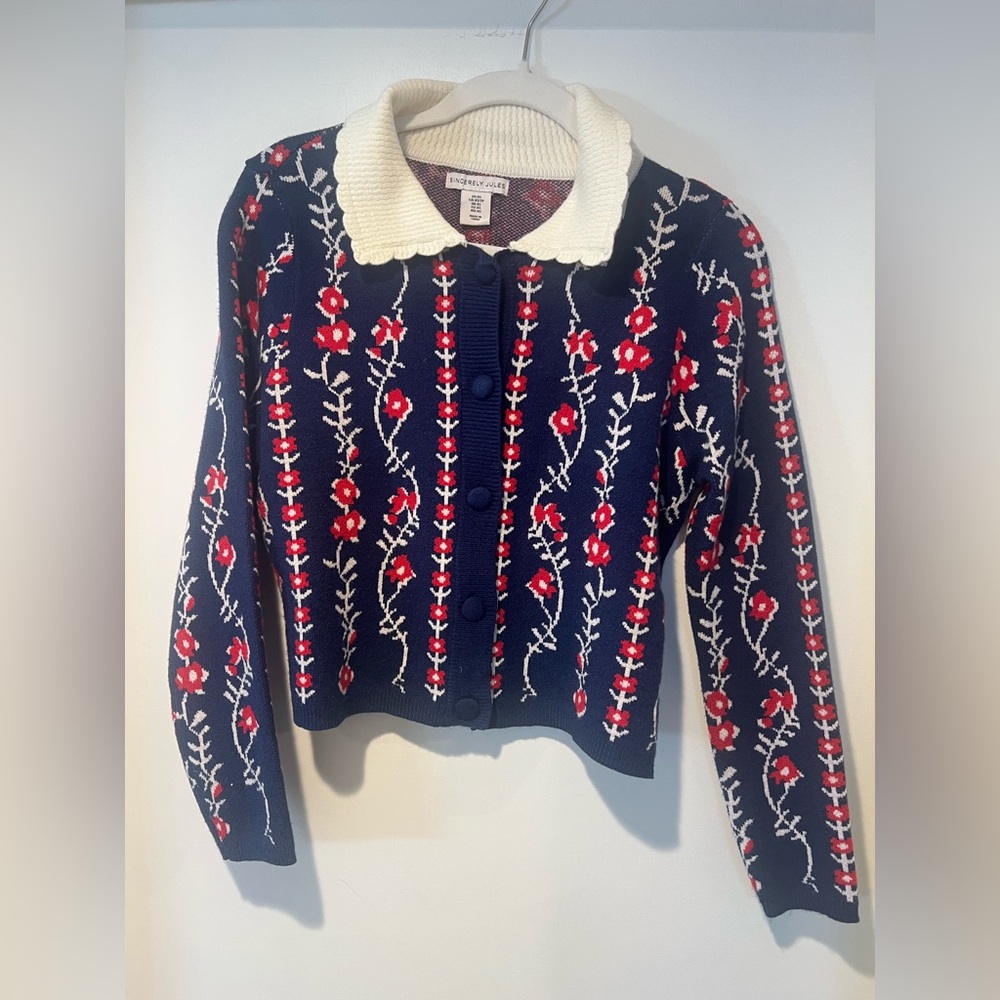 Sincerely Jules Navy and Red Floral Cardigan
